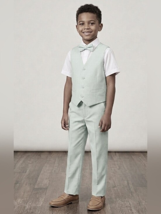 no brand Other - N 3 Piece Bow Tie Pale Mint Sage Green Vest Suit Sz 6-8yr
